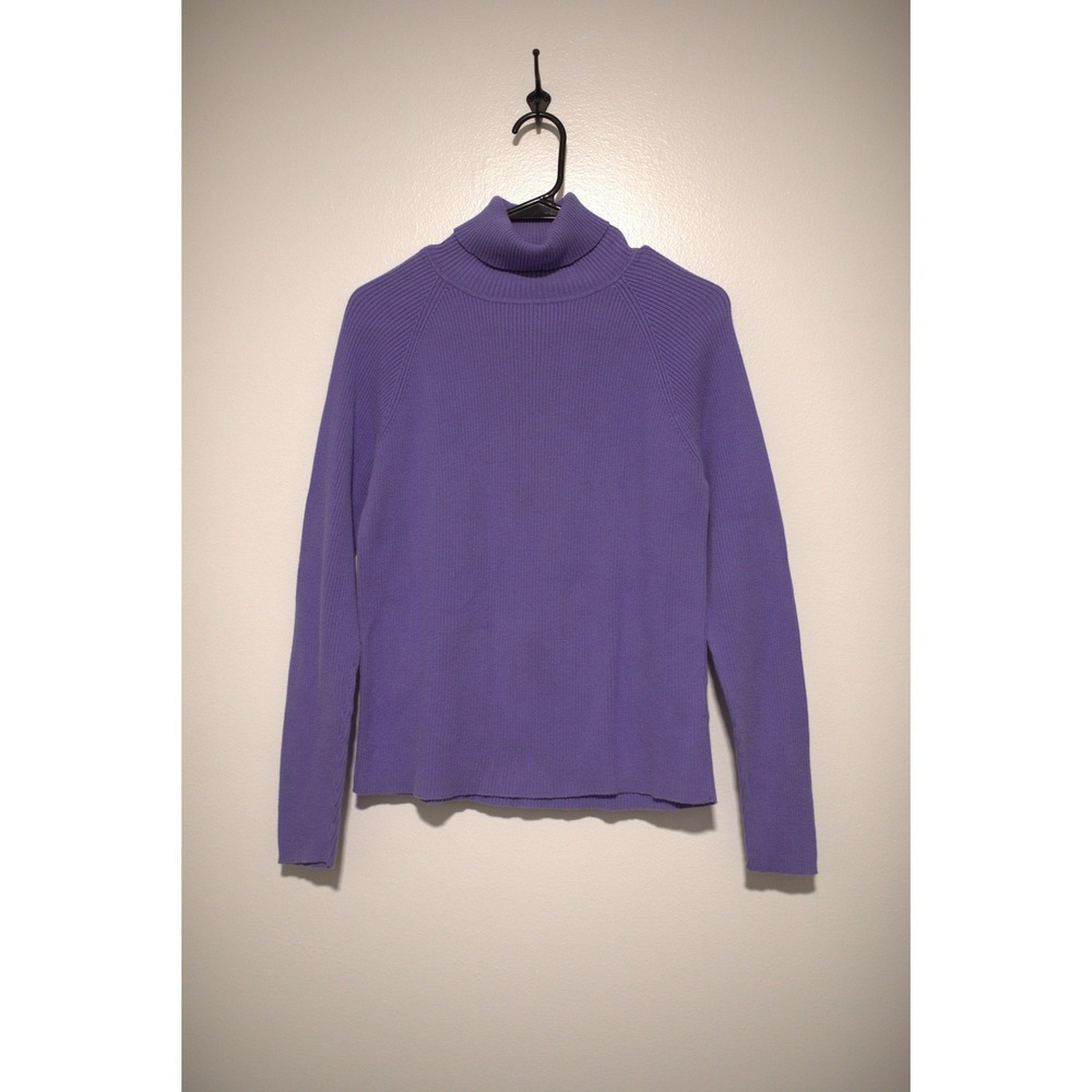Harve Benard Purple Cotton Ribbed Turtleneck Sweater Large Long Sleeve Raglan